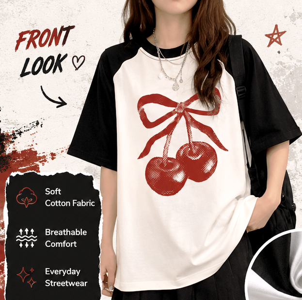 Cheery Print dress for women ( Red, Black & White)