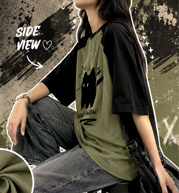 Wow Cat Tshirt for Women ( Green)