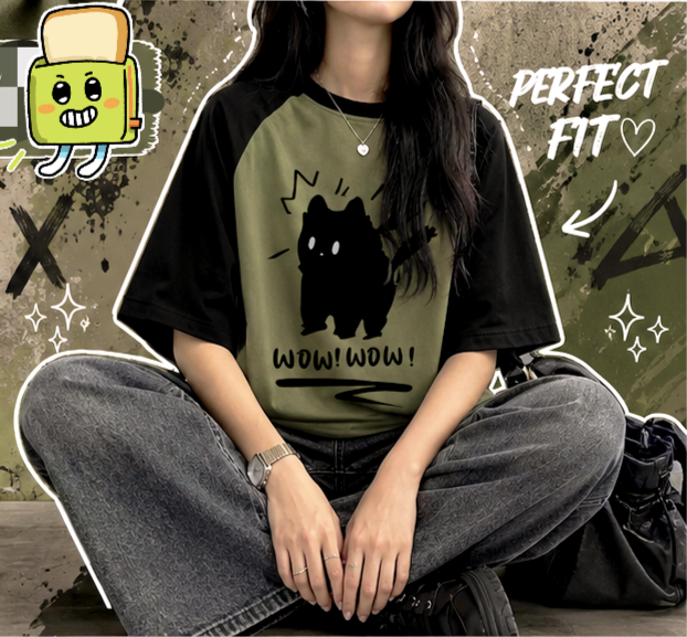 Wow Cat Tshirt for Women ( Green)
