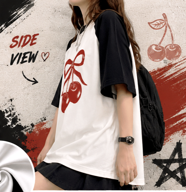 Cheery Print dress for women ( Red, Black & White)
