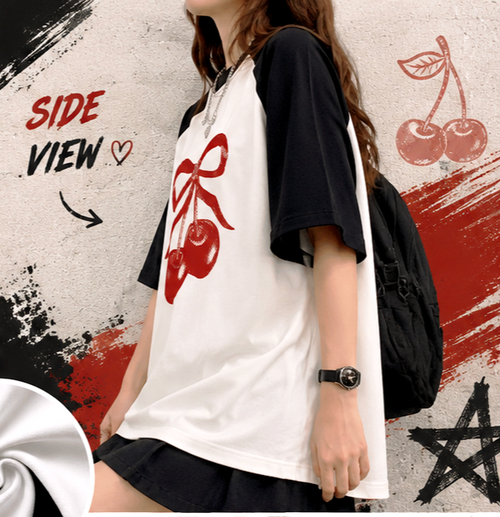 Cheery Print dress for women ( Red, Black & White)