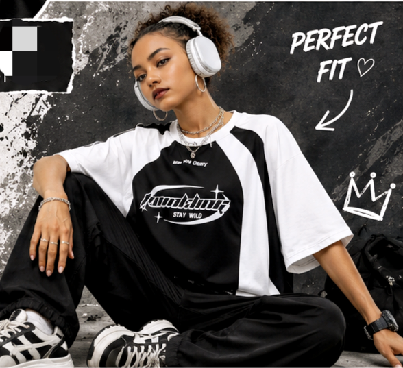 Y2K PRINT TSHIRT FOR GIRLS ( BLACK AND WHITE )