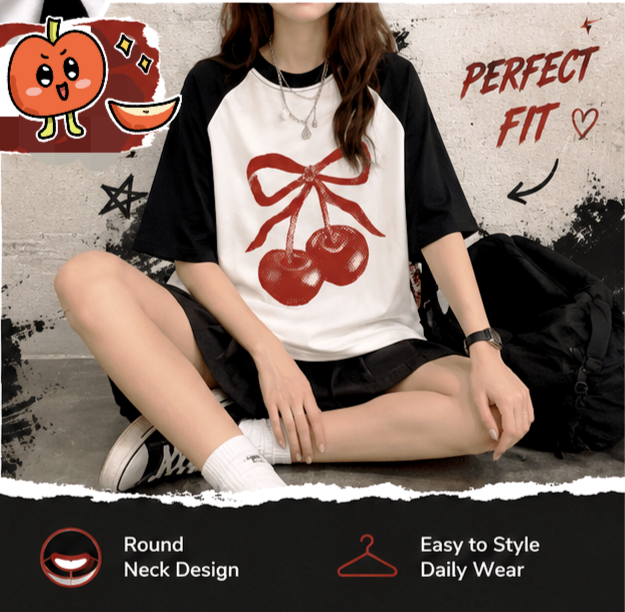 Cheery Print dress for women ( Red, Black & White)