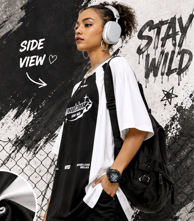 Y2K PRINT TSHIRT FOR GIRLS ( BLACK AND WHITE )
